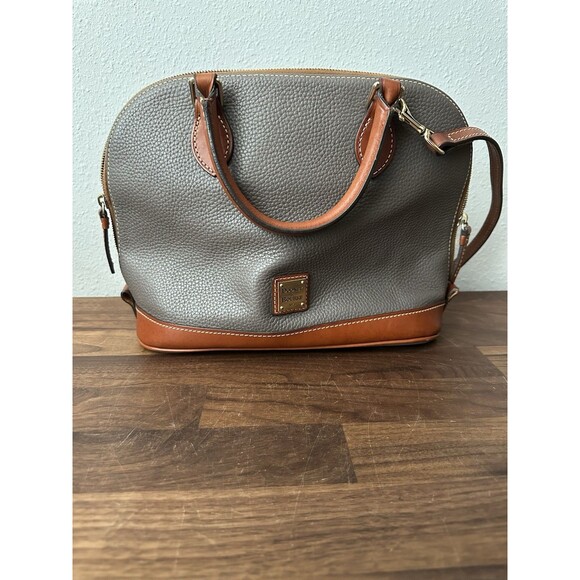 Dooney & Bourke Pebble Grain Zip Leather Satchel - Elephant Gray W/ Strap